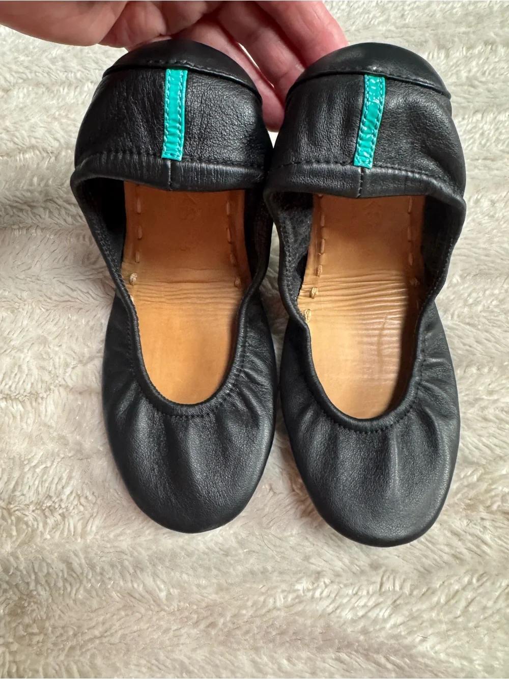 TIEKS Black Ballet Flats with Teal Accent — Lightweight Foldable Women’s Flats